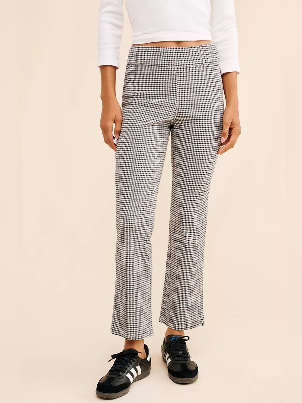 Free People Black & White Houndstooth Cropped Pants - Picture 2 of 7